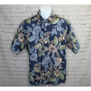 Tori Richard Blue Button Up Hawaiian Floral Camp Bowling Shirt Men's Medium